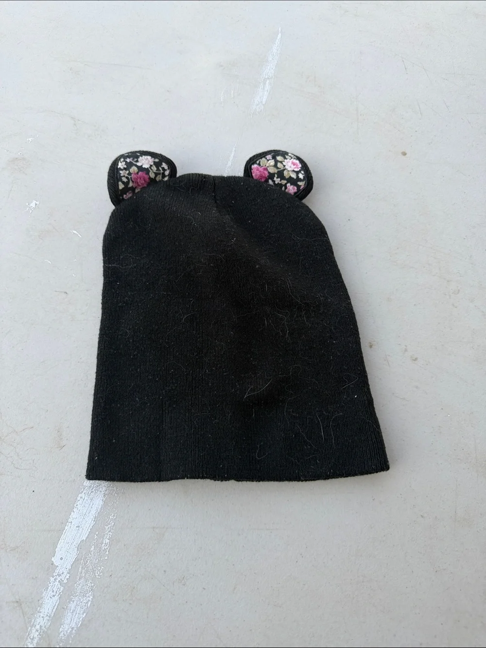 Pugs Kids Black Knit Beanie with Floral Ear Accents